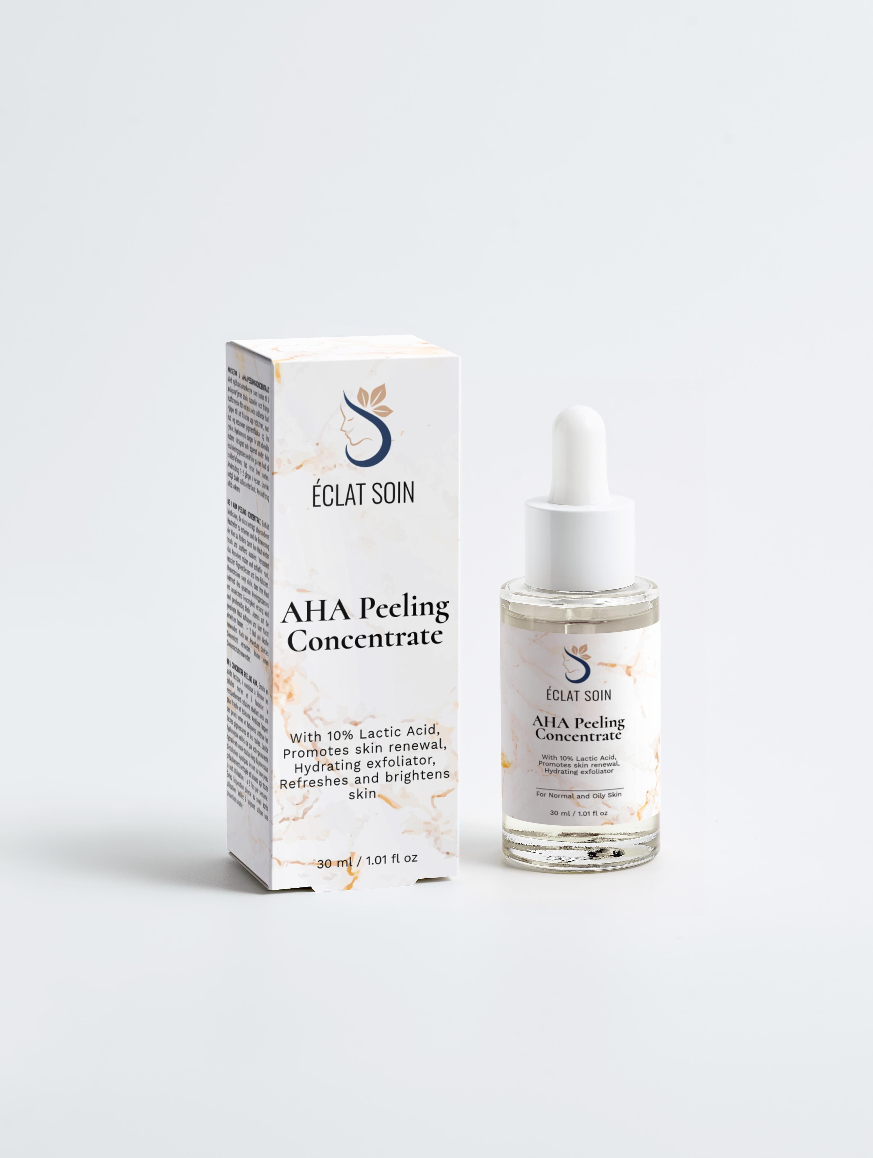 Eclat Soin AHA Peeling Concentrate in a bottle with packaging for the Acne Care Skincare Collection Box
